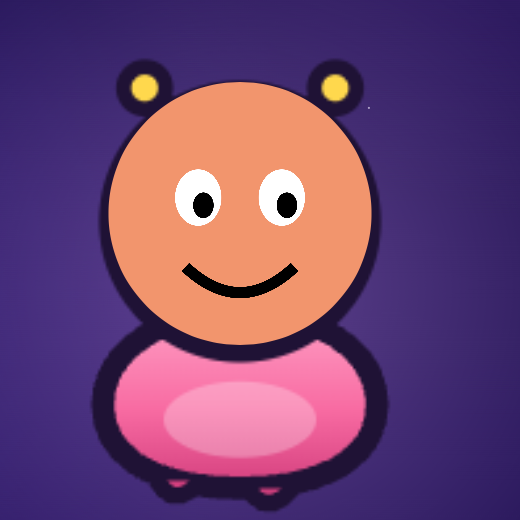The same face on an alien invader, with antennae and a pink body
