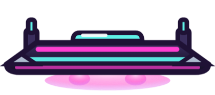 The Neon Drifter hull, a cartoon starfighter seen from above