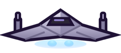 The Phantom hull, a cartoon starfighter seen from above