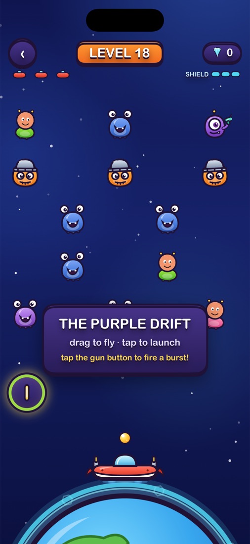 A level in play: rows of aliens wearing picked faces above the player's ship